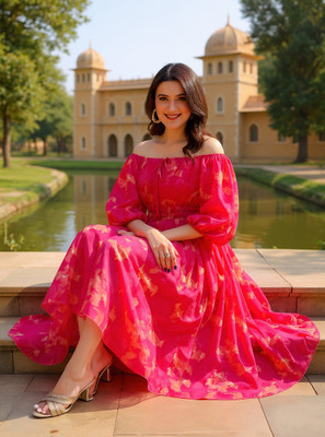 Attire Empire Women Fit and Flare Purple, Green, Pink, Black, Blue, White Maxi/Full Length Dress