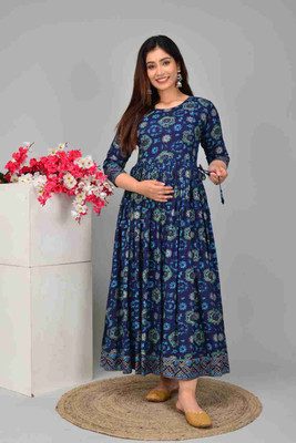 Gujari Women Printed Anarkali Kurta(Pink, White)