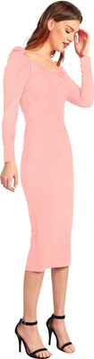 Trendz Creation Women Bodycon Pink Below Knee Dress
