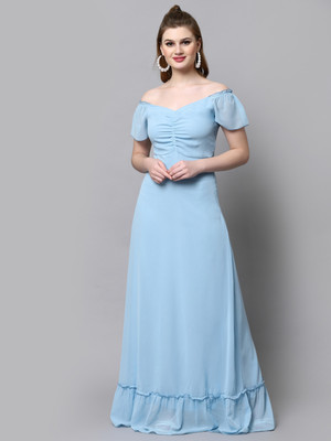 METRONAUT Women Maxi Light Blue Full Length Dress