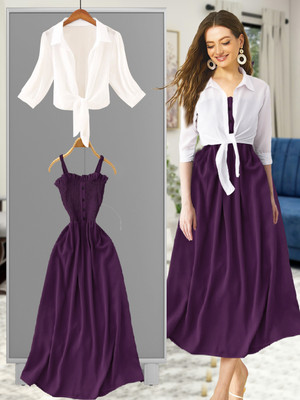 LEETOS Women A-line White, Purple, Multicolor Ankle Length Dress