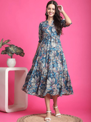 woclo enterprise Women Maxi Multicolor Below Knee Dress