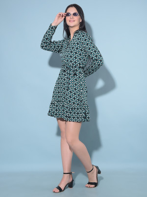 CRIMSOUNE CLUB Women A-line Green Above Knee/Mid Thigh Length Dress