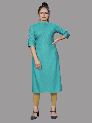 Shree Textiles Women Printed A-line Kurta(Blue, Beige)