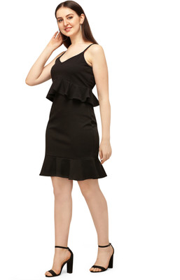 Babisaa Women Bodycon Black Below Knee Dress
