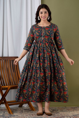 OnlineGallery Women Printed Gown Kurta(Multicolor)