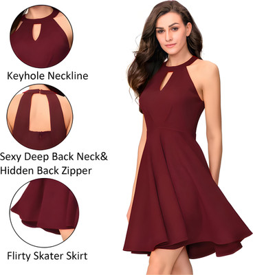HEMANG FASHION Women Fit and Flare Maroon Knee Length Dress
