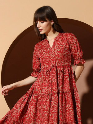 ZWERLON Women A-line Red Midi/Calf Length Dress
