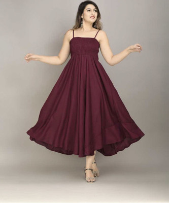 AARTI FASHION Women Maxi Maroon Midi/Calf Length Dress