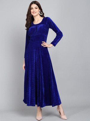 TRUE WESTIES Women A-line Blue Maxi/Full Length Dress