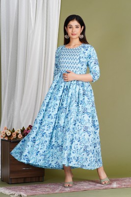 vijay garments Women Gown Blue Dress