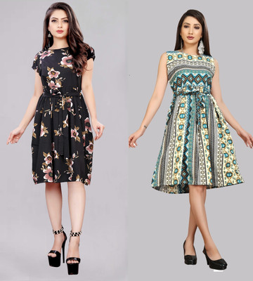 Modli 20 Fashion Women Fit and Flare Multicolor Knee Length Dress