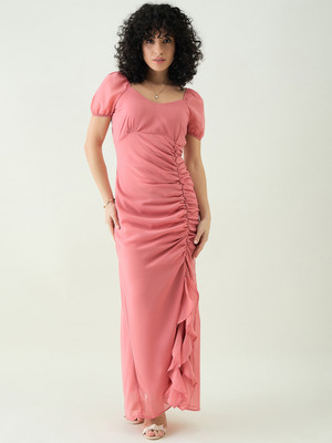 METRONAUT Women A-line Pink Maxi/Full Length Dress
