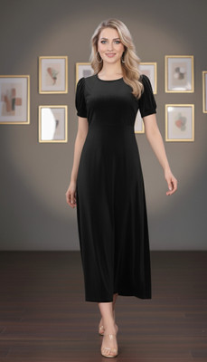 VM STUDIO Women Fit and Flare Black Maxi/Full Length Dress