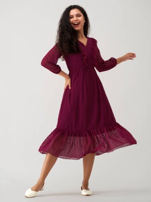 AASK Women Fit and Flare Maroon Dress