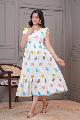BLUERTONE CREATION Women A-line Multicolor Maxi/Full Length Dress