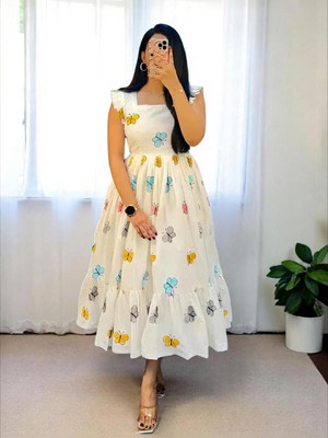 Remorse Women Fit and Flare Beige Dress