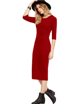 Trendz Creation Women Bodycon Maroon Below Knee Dress