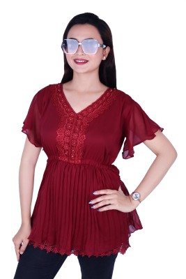 Ayangarments Party Embroidered Women Maroon Top