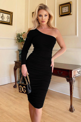 Traquila Women Bodycon Black Knee Length Dress