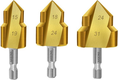 AASONS 3 Piece PPR Pipe Lifting Stepped Drill Bit Titanium Coated Steel ¼” Hex Shank Pipe Mouth Lift Expansion Puncher Hole Saw Opener Expander Plumbing