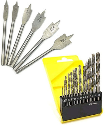 Kshivi DB110 Drill Bits 13 pcs of Hss Drill Bit Set and 6 Pcs Hex Shank Flat Trishul Drilling Bits for drilling Wood, Steel, Plastic and Aluminium