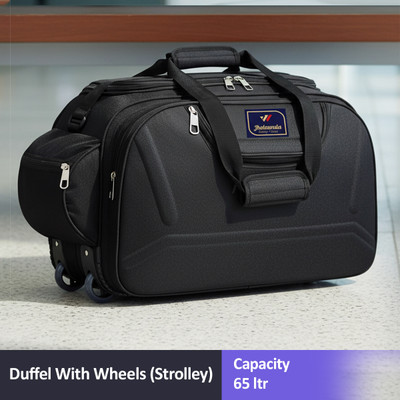 Jholawala (Expandable) 65 L Travel Duffle Bags for Men & Women - Black- Regular Capacity Duffel With Wheels (Strolley)