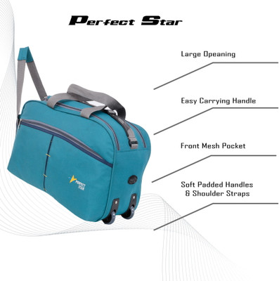 PERFECT STAR (Expandable) Large 70L Duffle luggage Travel Strolley Bag Havy duty t blue Duffel With Wheels (Strolley)