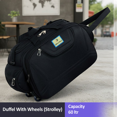 Jholawala (Expandable) 60 L Travel Bags for men and Women luggage - INOVA- Black - Regular Capacity- Duffel With Wheels (Strolley)