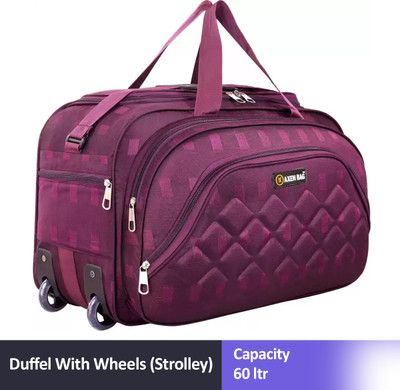 SKYFA (Expandable) 65 L Strolley Duffel Bag - Premium quality purple duffel bag - Purple Duffel With Wheels (Strolley)