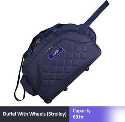 SKYFA (Expandable) 65 L Strolley Duffel Bag - Premium quality BLUE duffel bag - BLUE Duffel With Wheels (Strolley)
