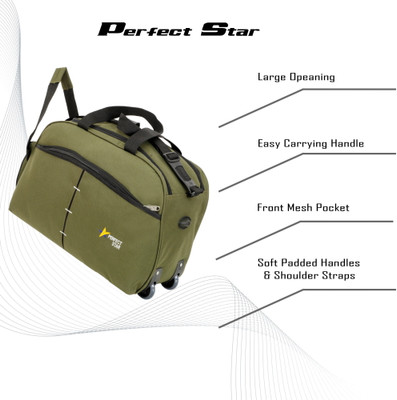 PERFECT STAR (Expandable) Large 70L Duffle luggage Travel Strolley Bag Havy duty mehandi Duffel With Wheels (Strolley)