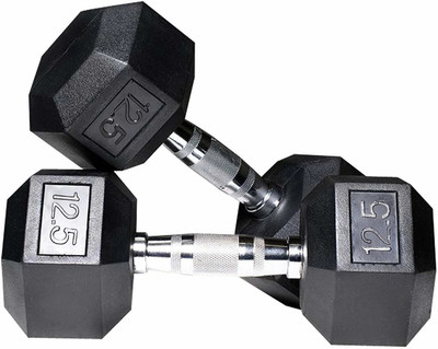 wWAR Hexa Dumbbells Pure Rubber (12.5x2=25Kg) Set For Home Gym Workout Fixed Weight Dumbbell(25 kg)