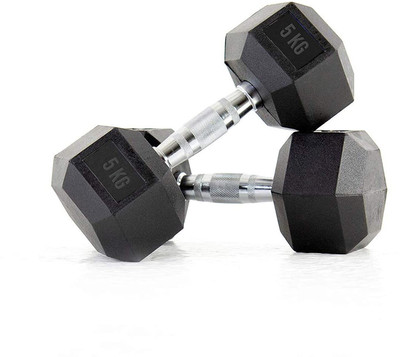 HouseOfCommon Rubber Coated Professional Hexa Dumbbells (Pack of 2) 5 kg Fixed Weight Dumbbell(5 kg)