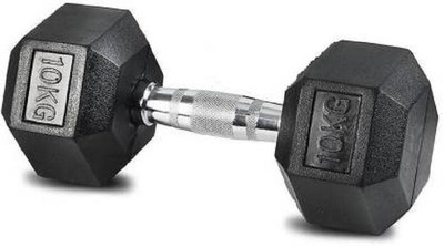 gamers hub Best Quality (10KG*1) Rubber Coated Hexagonal Single Dumbbell Fixed Weight Dumbbell(10 kg)