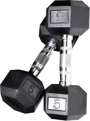 gamers hub GVT1, 5 Kg * 2 Pcs IMPORTED RUBBER COATED HEXAGON Fixed Weight Dumbbell(10 kg)