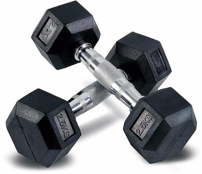 HouseOfCommon Rubber Coated 2.5 Kg (Set of Two) Hexa Fixed Dumbbells for Men & Women Fixed Weight Dumbbell(2.5 kg)