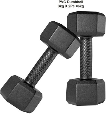Tucker FITNESS HEX SHAPE PVC Dumbbell Set (3Kg * 2pcs = 6kg) Fixed Weight Dumbbell(6 kg)