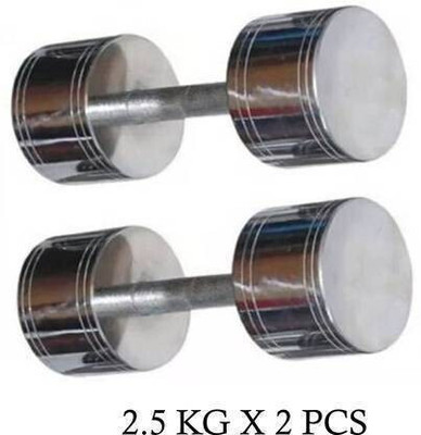 gamers hub Exclusive 2.5 Kg * 2 Pcs STEEL CHROME PLATED Fixed Weight Dumbbell(5 kg)