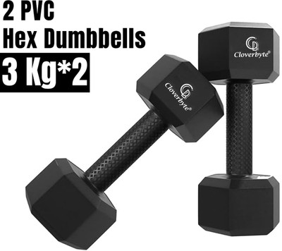 CLOVERBYTE Black HEX PVC ll Set, 1 Pair ,Home Gym 3KGS X 2PCS Fixed Weight Dumbbell(6 kg)