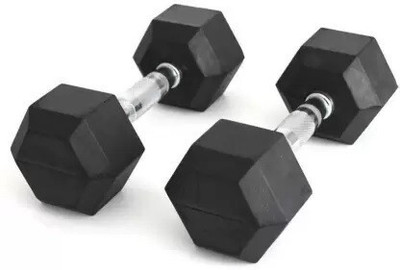 wWAR 5KG Hexa Rubber Dumbbells for Home Gym (Fixed Dumbbell) Black Fixed Weight Dumbbell(10 kg)