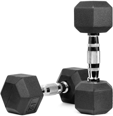 HACKERX 2.5kg X 2pcs Hexagonal Rubber Coated Fixed Weight Dumbbell(5 kg)