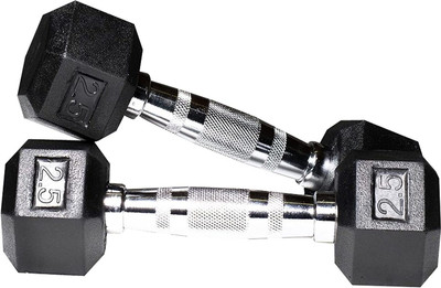 RAWFIT Hexa Dumbbells Pure Rubber (2.5x2=5Kg) Fixed Weight Dumbbell(5.01 kg)