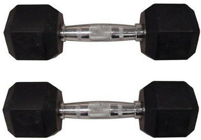 wWAR 5 KG X 2 PCS ( 10 KG ) HEX DUMBELL RUBBER COATED Fixed Weight Dumbbell(10 kg)
