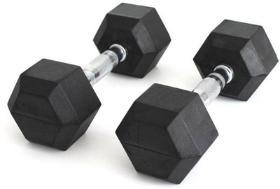 RAWFIT 10kg PAIR (10kg * 2pcs.= 20kg) Professional HEX Shape Premium Quality Rubber Fixed Weight Dumbbell(20 kg)