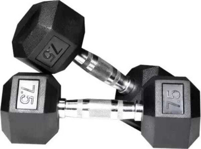 wWAR Hexagonal Dumbbells Rubber Coated Dumbbell (7.5 kg) (Set of 2) Fixed Weight Dumbbell(15 kg)