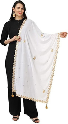 Chaukhat Velvet Embroidered, Embellished, Self Design Women Dupatta