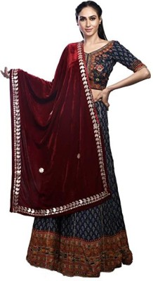 Chaukhat Velvet Embellished, Floral Print, Embroidered Women Dupatta