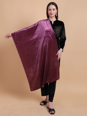 vesture Velvet Embellished Women Shawl(Purple)