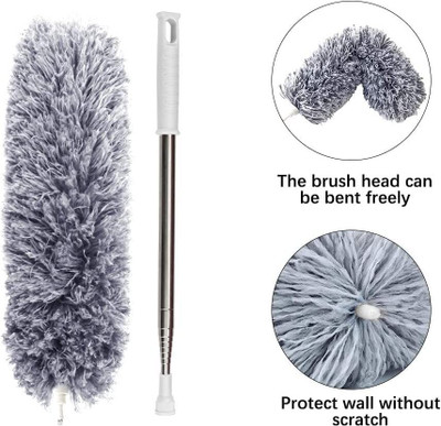 SRBK fashion Microfiber Feather Duster Bendable & Extendable Fan Cleaning Duster 100 inches Wet and Dry Duster